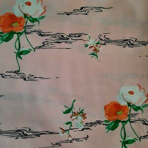 Vintage Pale Pink Floral Polyester Crepe Fabric Over 5 Yards 184 x 45 Inches